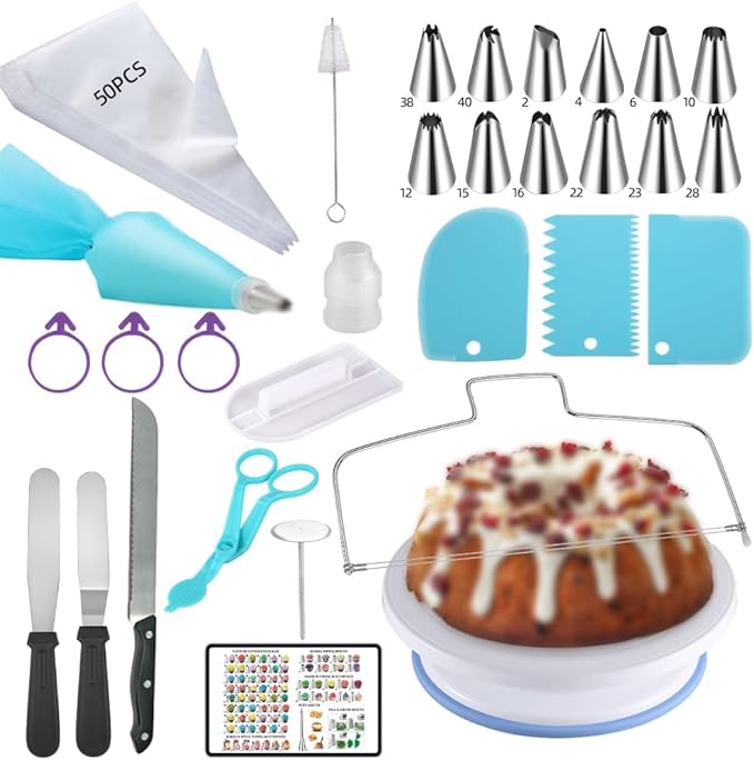 79PCS Cake Decorating Kit with Revolving Cake stand Turntable,Piping Bags and Tips Set for Cake Decorating,Cake Baking Supplies for Beginners Cake Tools Set with Icing Scrapers Spatulas
