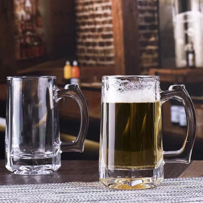 Heavy Beer Mugs Set, 12.5oz Glass Mugs With Handle, Beer Glasses For Freezer, 370ml Beer Drinking Glasses, Traditional Stein For Bar, Alcohol, Beverages,Coffee, Teas, Set of 6