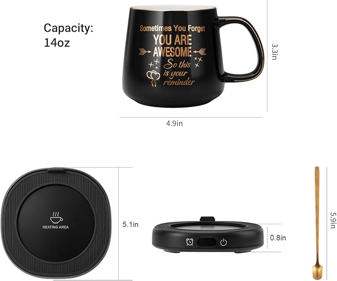 Coffee Mug Warmer & You are Awesome Mug Set, Electric Cup Warmer with Auto Shut Off, 4 Temperature Setting Smart Beverage Warmer, 8-Hours Auto Shut Off (Black Awesome Mug) - Image 8