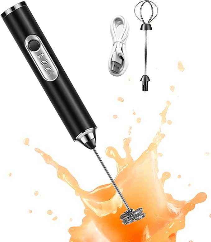 Milk Frother – Portable Handheld Mixer, 3-Level Powerful Mini Foamer with Stainless Whisk, Drink Mixer Details for Smooth Blends, Electric Foamer for Egg White Cream Hot Chocolate Cocoa