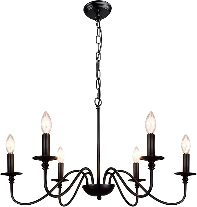 Depuley Farmhouse Chandelier for Dining Room: 6-Light Black Industrial Kitchen Island Pendant Light Fixture - Rustic Candle Chandeliers Vintage Modern Hanging Ceiling Lamp for Bedroom Foyer - Image 8