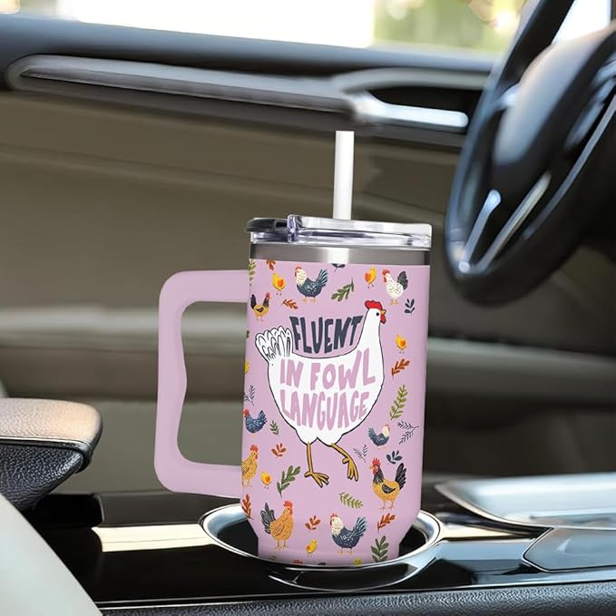Chicken Gifts for Women - Christmas, Birthday, Mothers Day Gifts Idea for Chicken Lovers - Chicken Themed 40oz Tumbler with Handle