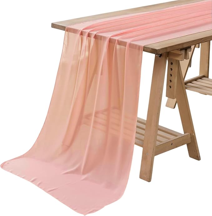 Pack of 20 | Peach | 14ft Chiffon Table Runner 29x170 Inches Long Romantic Rustic Sheer Gauze Runner for Wedding Bridal Shower Birthday Banquets Engagement Spring Easter Boho Decorations - Image 8