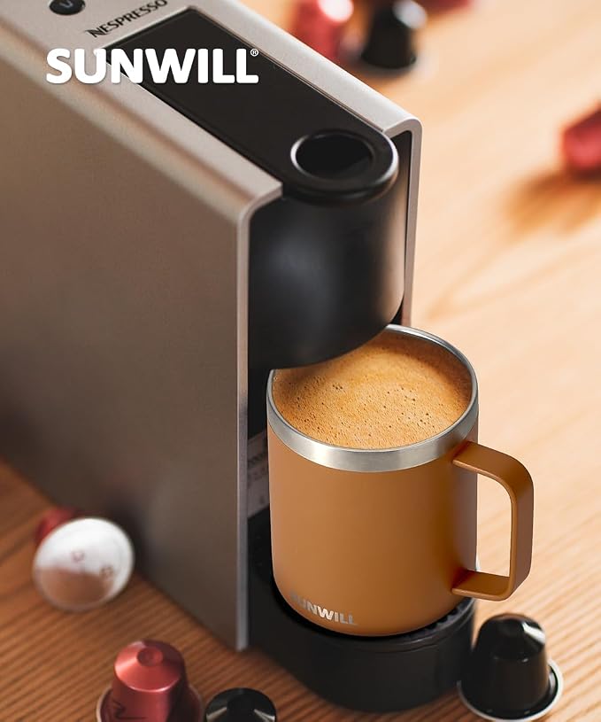 SUNWILL Insulated Coffee Mug with Lid, Travel Tumbler with Handle, 14 oz Stainless Steel Cup for Camping, Office, Home, Powder Coated Caramel - Image 6