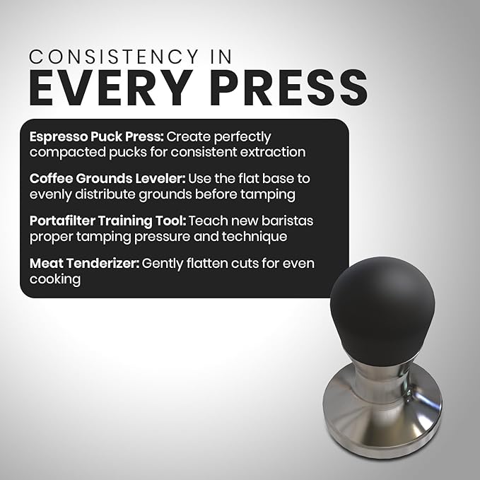Rattleware Stainless Steel Espresso Tamper 58mm β Premium Coffee Tamper Tool with Ergonomic Grip β Durable Espresso Hand Tamper for Coffee Machine, Baristas and Espresso Accessories