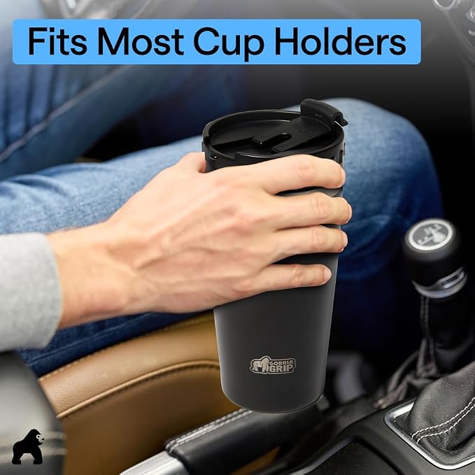 GORILLA GRIP 304 Stainless Steel Double Insulated Travel Coffee Mug, Leakproof Lid with Smooth Sip Top, Prevent Spills, Dent & Rust Resistant Reusable Tumbler Cup, Thermal Mugs for Drinks, 20oz, Black - Image 9