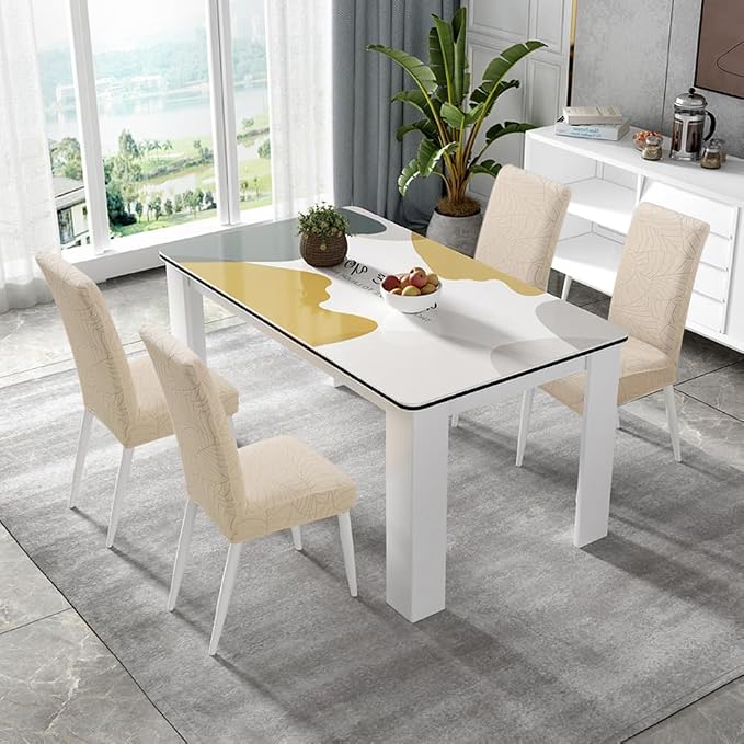 Fuloon Dining Chair Slipcover, Stretch Parson Chair Protector for Home | Leaf Jacquard-beige, Set of 6, Super Fit, Stretch, Removable, Washable, Suits for Hotel, Dining Room, Ceremony, Banquet Party - Image 7