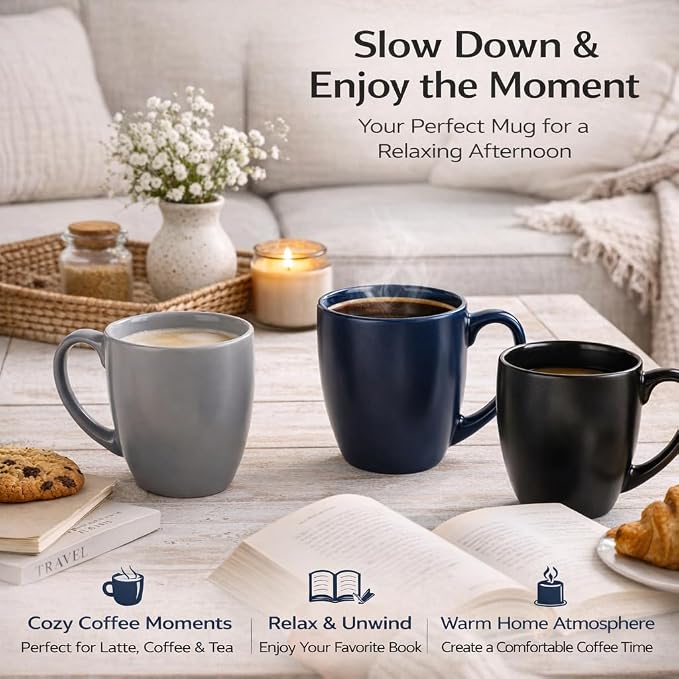 GBhome 12 oz Coffee Mug Set of 6, Large Ceramic Coffee Mugs for Man Woman | Modern Stoneware Coffee Mugs Set with Handle for Tea/Latte/Cappuccino/Milk/Cocoa, Dishwasher & Microwave Safe - Image 9