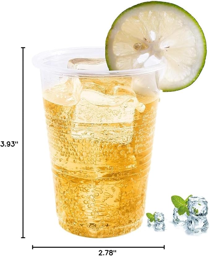 Turbo Bee 300 Pack 9oz Clear Plastic Cups,Disposable Mouthwash Cups, Ideal for Whiskey, Drinking Tasting, Food Samples