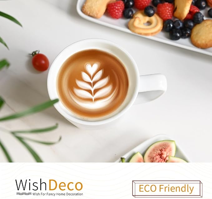 WishDeco White Coffee Mugs Set of 6, Ceramic Coffee Cups 14 oz, Modern Tea Mugs, Porcelain Tea Cups, Large Mug for Latte, Cappuccino, Milk, Juice, Cocoa, Square Bottom, Microwave and Dishwasher Safe - Image 9