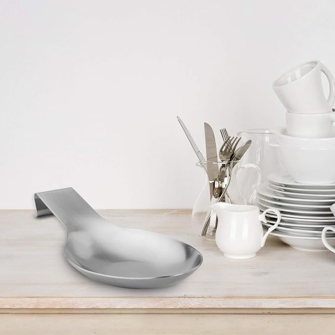VanlonPro Stainless Steel Spoon Rest, Spatula Ladle Holder, Stainless Steel Utensil Spoon Rest Holder, Brushed Finish, Dishwasher Safe 9.8 x 3.7 Inch (Silver 1PC) - Image 7
