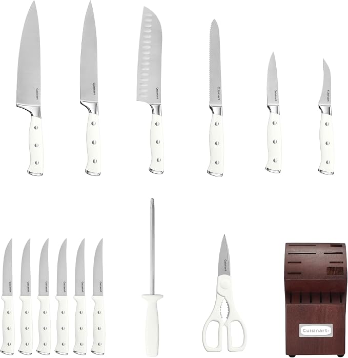 Cuisinart 15-Piece Knife Set with Block, High Carbon Stainless Steel, Forged Triple Rivet, White/Cherry C77WTR-15PCW - Image 3