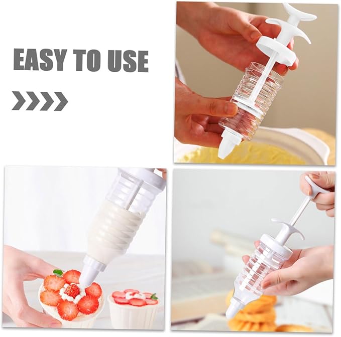 Reusable Cake Decorating Piping Syringe with Detachable Tips One-handed Cream Injector Baking Kit for Dessert and Cookie Decoration
