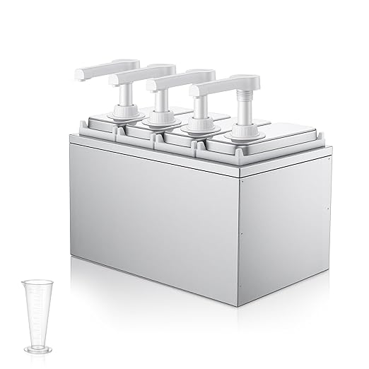 2.11 Quart Stainless Steel Sauce Pump Dispenser,Condiment Pump Station Detachable Leak-Proof Design for Sauce Honey Syrup Dressing,Commercial & Home Kitchen Use (4 Heads, 1L)