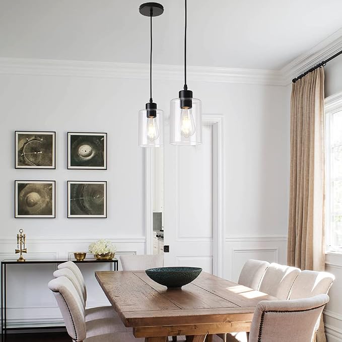 Modern Black Farmhouse Clear Glass Cylinder Pendant Light Fixture,Island Lights for Kitchen,Mini Pendant Lighting for Kitchen Island Decor - 4.75 Inch Shade, 2-58 Inch Cord(1 Pack) - Image 8