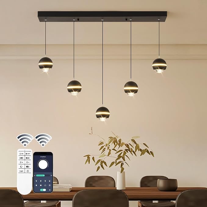 ORANOOR Modern LED Pendant Light Dimmable 36in Crystal Globe LED Chandelier | Black & Gold Dining Room Hanging Light Fixtures, Kitchen Island Linear Globe Pendant Lighting for Dining Table (3500lm) - Image 9