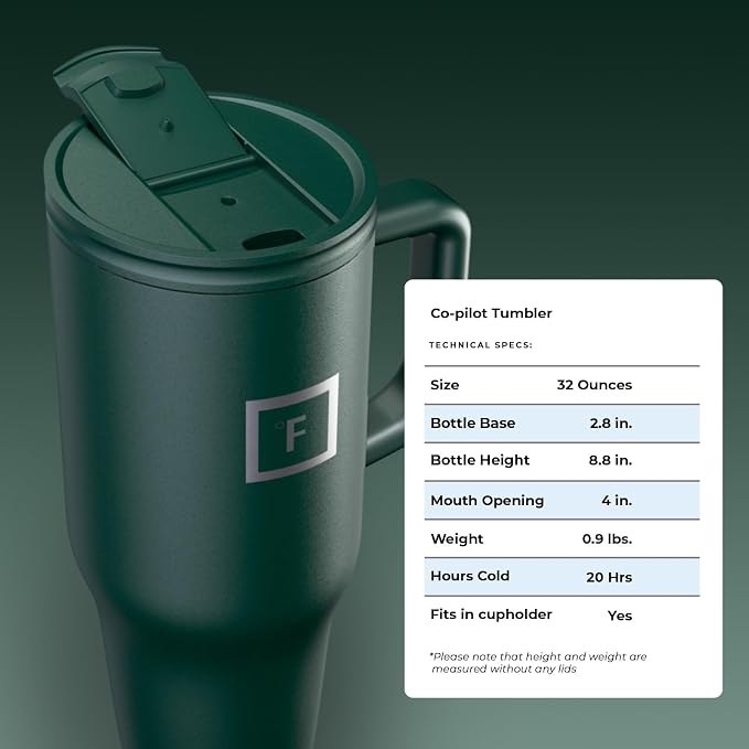 IRON °FLASK 32 oz Co-Pilot Insulated Travel Mug | Insulated Travel Mug with Straw & Flip Cap Lids - Cup Holder Fit, Leakproof, BPA Free (Dark Pine) - Image 9