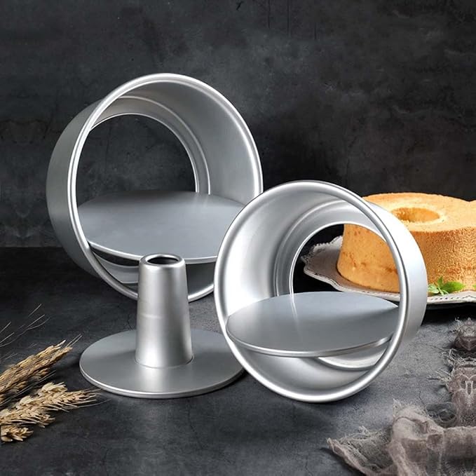 SaditY Round Hollow Chiffon Cake Mold,Cake Mold 6/8 Inch Nonstick Baking Mould Aluminum Alloy Round with Removable Bottom Baking Tray Bakeware(8 inch), Silver - Image 7