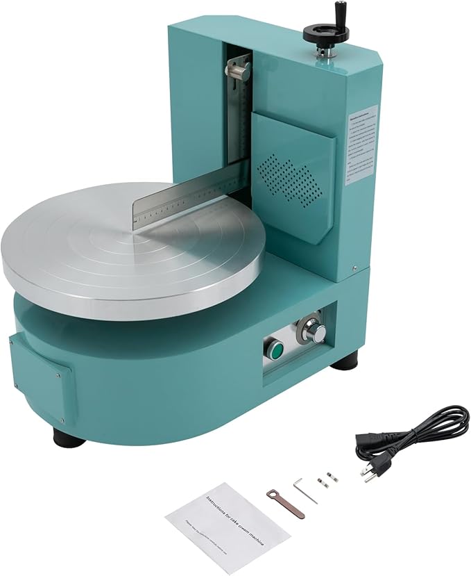 Cake Decorating Coating Machine with Graduated Scraper, 0-200RPM Rotating Speed Cream Spreading Automatic Frosting Turntable for 4-12inch Cakes (Blue)