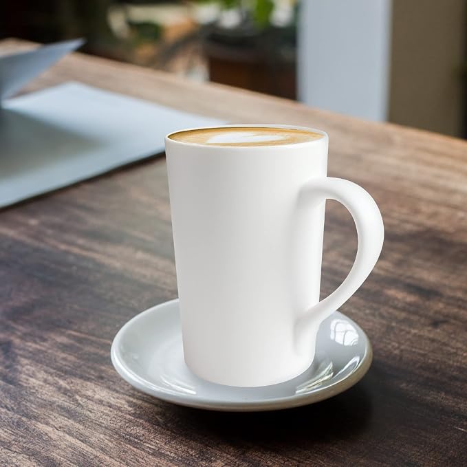 2 Pack 12 OZ Ceramic Coffee Cup Simple Pure White Ceramic Cup Plain Large Tall White Milk Tea Coffee Mug with Handle - Image 5