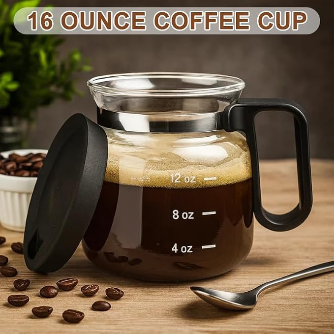 16 Oz Coffee Pot Mug,Mini Coffee Pot Cup,with Spill Proof Lid Heatproof Glass Mug Large Capacity ideal Gift for Coffee Lovers (1pcs) - Image 8