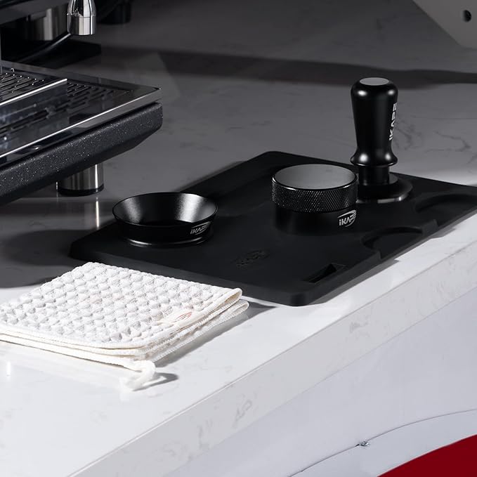 IKAPE 51MM Espresso Tamper Kit Black 6 IN 1, Espresso Accessories Kit Featuring Coffee Tamper, Distributor, Magnetic Dosing Funnel, Silicone Mat, Puck Screen, Cleaning Towel