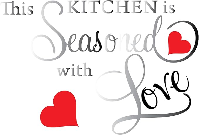 Picniva Silver(Chrome Mirror) 27'' X 40'' This Kitchen is Seasoned with Love Wall Quote Sticker by Picniva
