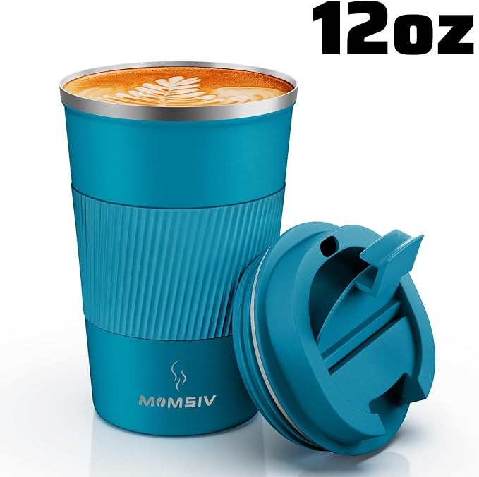 MOMSIV 12oz Travel Mug, Insulated Coffee Cup with Leakproof Lid, Travel Coffee Mug Vacuum Stainless Steel Double Walled Reusable Coffee Cup for Hot Coffee, Iced Coffee & Cold Drinks | 6-Hour Heat Retention, 360°Leak proof, Vacuum Stainless Steel Double... - Image 8