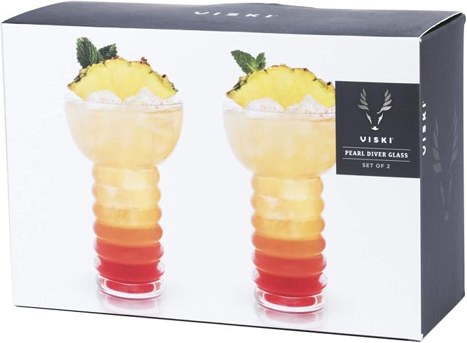 Viski Pacific Crystal Pearl Diver Tropical Tiki Tumbler Set of 2 - Premium Crystal Clear Glass, Stylish Tiki Glasses for Cocktails Gift Set, 12 oz - Image 7