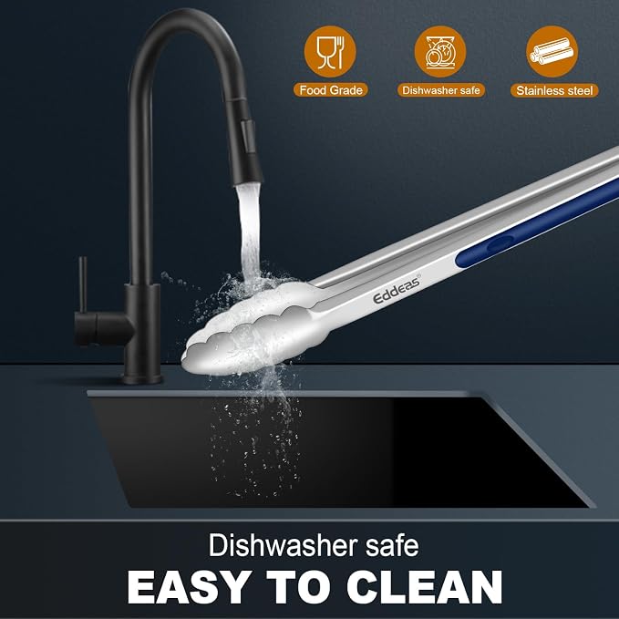 Tongs For Cooking - Heat Resistant 600 Degrees Stainless Steel Kitchen Tong, Heavy Duty Metal Locking Tongs - For Food,Salad, grilling, BBQ 7",9" & 12 inch, set of 3 Dishwasher Safe Blue - Image 7