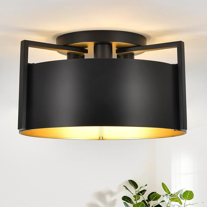 Black Semi Flush Mount Ceiling Light, 15'' Modern Farmhouse Hallway Entryway Light Fixtures Ceiling Mount, 3-Light Rustic Foyer Lighting Fixtures Ceiling lights for Kitchen Island Bedroom Dining Room - Image 8