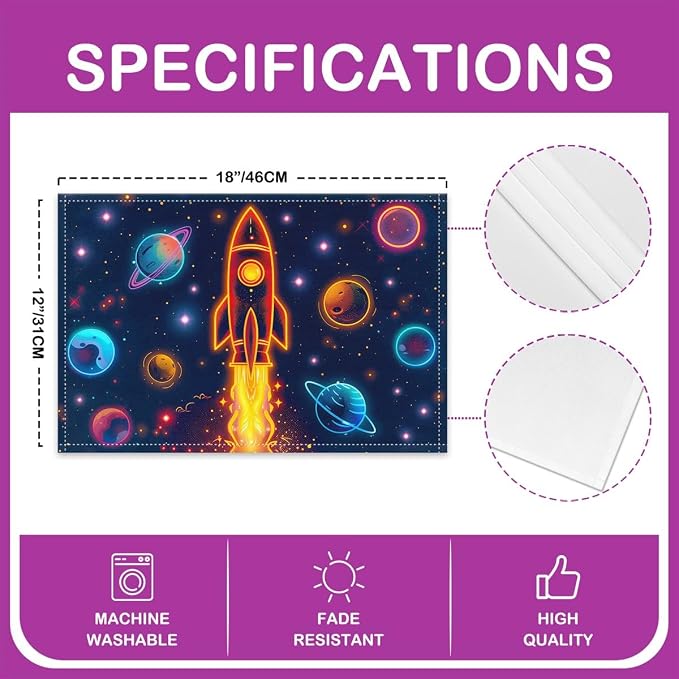 Feelyou Outer Space Placemats Set of 4 12"x18" Solar System Table Mats Placemat Outer Space Placemats for Dining Table Indoor Outdoor Kitchen Universe Planets Decor Table Place Mats - Image 4