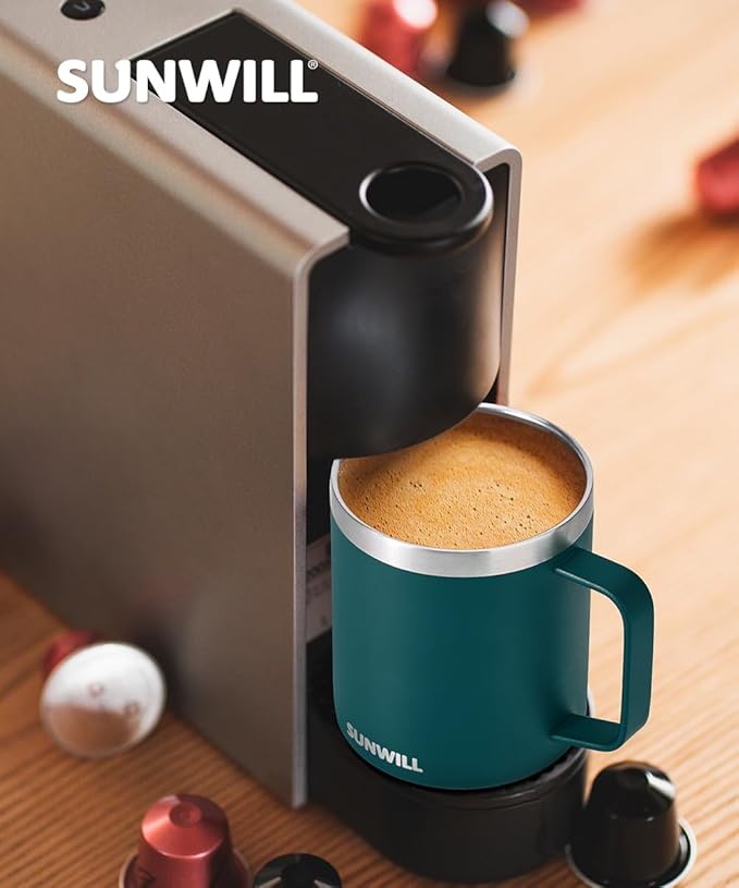 SUNWILL Travel Coffee Mug with Lid, Insulated Cup with Handle, 14 oz Stainless Steel Tumbler for Camping, Office, Outdoor, Powder Coated Dark Green - Image 6