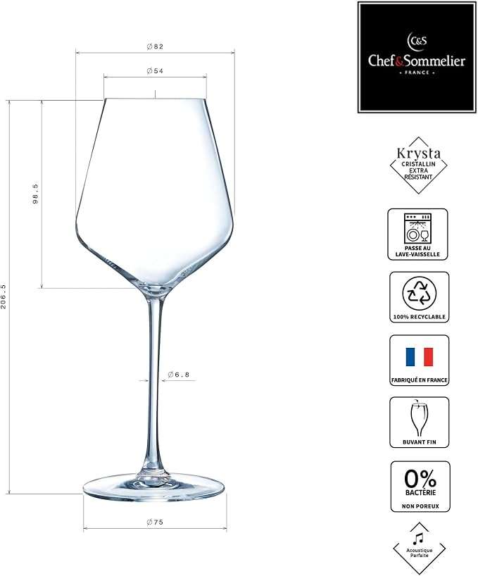 Chef&Sommelier - Distinction Collection - 6 Wine Glasses 28cl - Made in France - Sturdy Packaging - Image 6