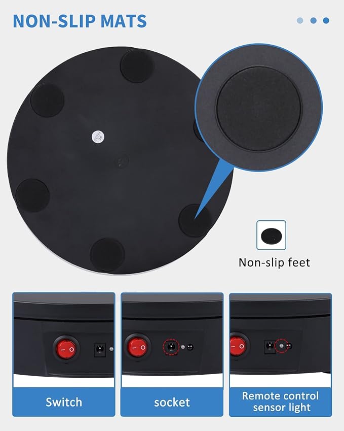 JAYEGT Motorized Rotating Display Stand, 350Lbs Load,360 Degree Electric Rotating Turntable for Photography Products Display,Live Show,Remote Control +5 Colors Backgrounds (Black/11.8inch /Wired)