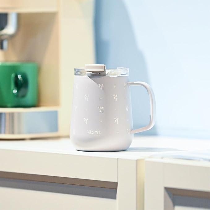 YOME 10oz Bow Grey Insulated Coffee Mug with Handle for Women | Ceramic Lined Coffee Mug with Splash-Resistant Lid| Pure Taste Stainless Steel Coffee Cup | Easy to Clean | Keeps Drinks Cold - Image 8