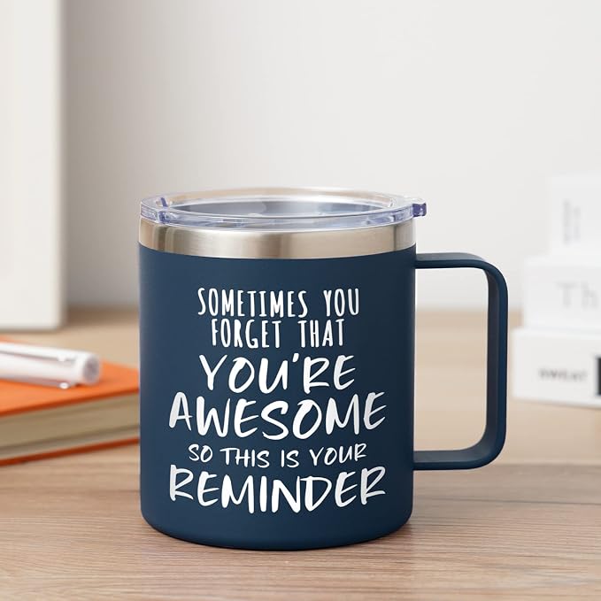 NOWWISH Inspirational Coffee Mug for Men, 14oz Vacuum Insulated Stainless Steel Cup, You Are Awesome Gift for Husband, Boyfriend, Dad - Navy Blue - Image 8