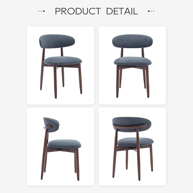 COLAMY Wooden Dining Room Chairs Set of 6, Modern Upholstered Fabric Dining Chairs, Farmhouse Kitchen Side Chair with Foot Pegs, Blue - Image 9