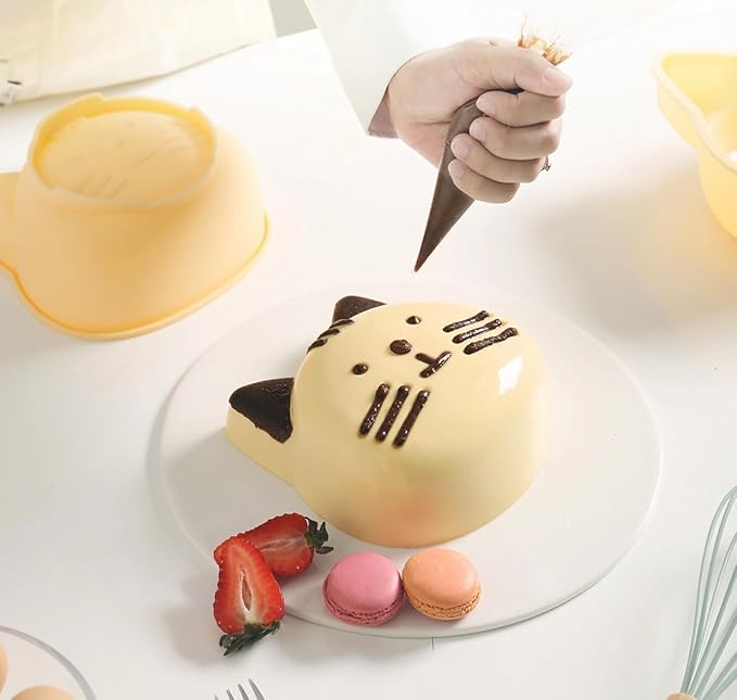 Cute Kitten 6 inch Silicone Cat Cake Mold Pan, Bread Pie Flan Tart Cake Mold, For Birthday Parties Baking, Friends' Dinners. (Yellow Cat)