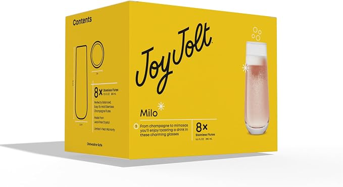 JoyJolt Milo Stemless Champagne Flutes Set of 8 Crystal Glasses. 9.5oz Prosecco Wine Flute, Mimosa Glasses, Cocktail Glass Set, Water Highball Glass, Bar Glassware - Image 9
