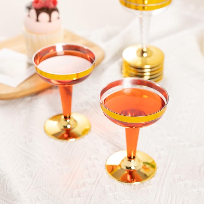 Lullaby 50PCS 5oz Stemmed Plastic Champagne Coupe Glasses with Gold Rim | Elegant Plastic Champagne Glasses, Unbreakable and Crystal Clear, Perfect for Weddings, Parties, Birthdays and Daily Use - Image 6