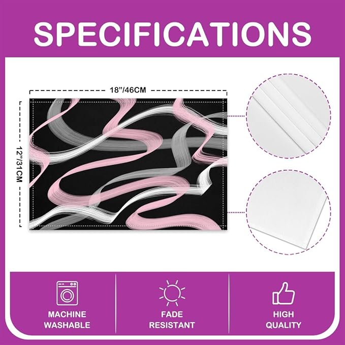 Feelyou Pink Grey Black Placemats Set of 4 for Stripes Placemat for Kitchen Dining Table Decor Indoor Outdoor 18"x12" Geometric Table Place Mats, Modern Striped Art Abstract - Image 4