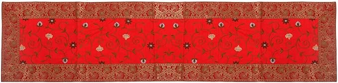Handmade Banarasi Silk Table Clothes Matte, Animal Print Silk Table Cloth, Elephant Style Table Runner, Dining Table Runner (Red 152x42 Inch) - Image 3
