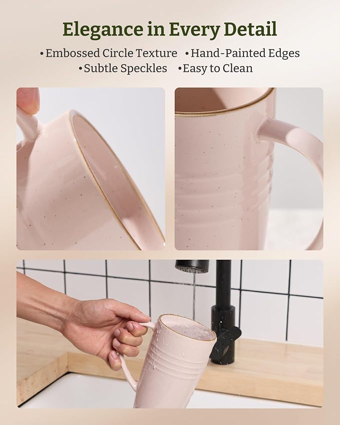 famiware Jupiter Large Coffee Mug, 20oz Coffee Mug with Lid, Ceramic Mugs Set of 2, Cup Set with Handle for Latte, Tea, Cocoa, Milk, Home & Office, Microwave and Dishwasher Safe, Light Pink - Image 9