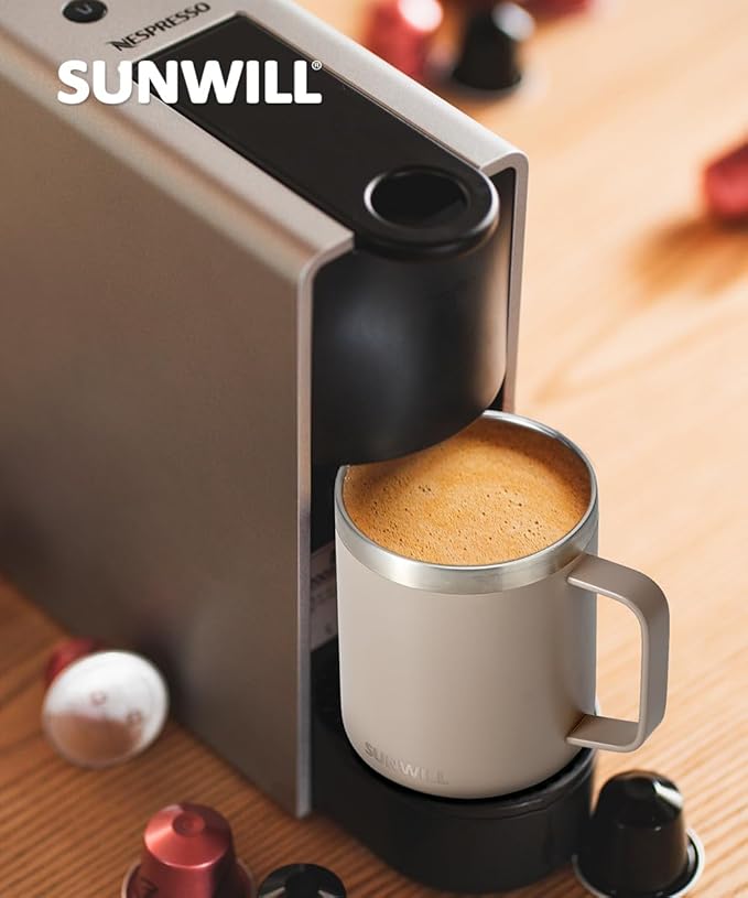 SUNWILL Travel Coffee Mug with Lid, Insulated Tumbler with Handle, 14oz Stainless Steel Cup for Camping, Office, Home, Powder Coated Taupe - Image 6