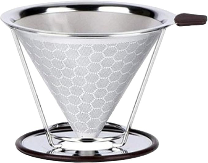 Pour Over Coffee Dripper, Stainless Steel Metal Cone Coffee Filter Single Cup Coffe-e Maker with Non-slip Cups Stand, Reusable Paperless Dripper for Medium Grind Coffe-e, Optimize Extraction(Silver)