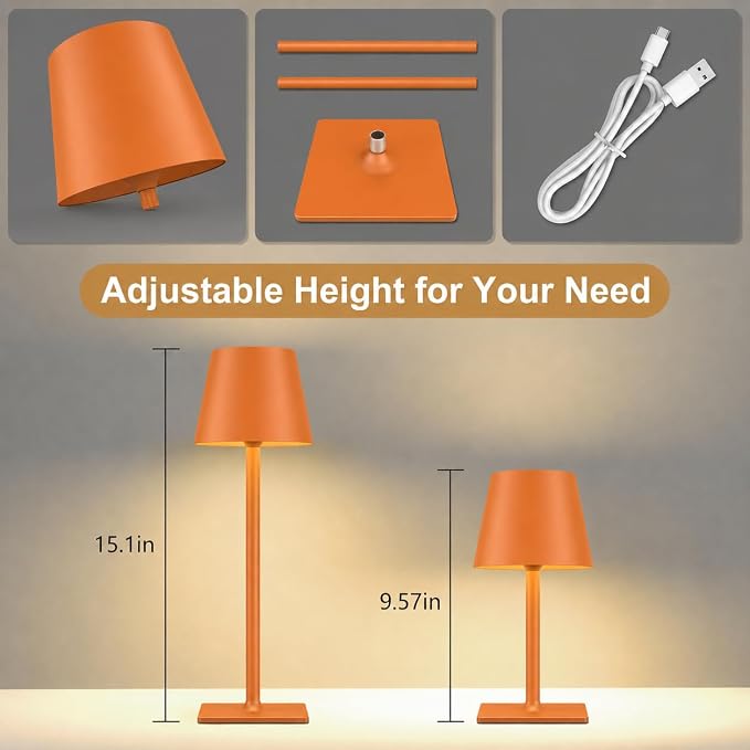 Yogaret Orange Cordless Table Lamp Set of 2-3 Way and Stepless Dimmable - for Restaurant Dining Bedroom Home Bar - Image 7