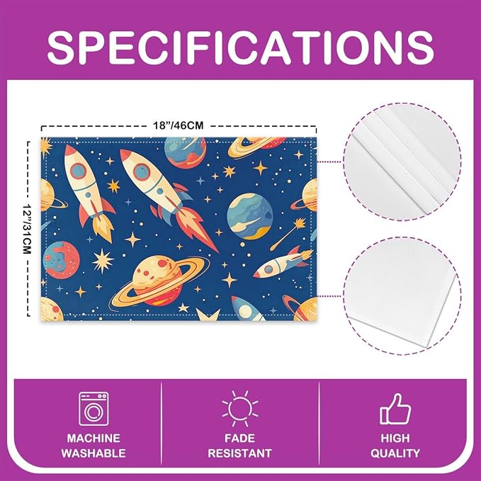 Feelyou Solar System Placemats Set of 4 12"x18" Outer Space Placemats for Dining Table Indoor Outdoor Kitchen Outer Space Table Mats Placemat Universe Planets Decor Table Place Mats Galaxy - Image 4