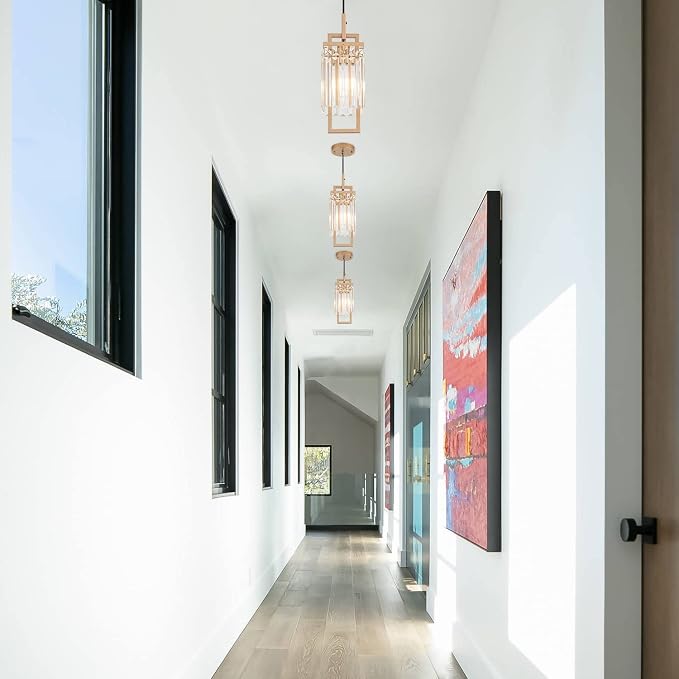 Modern Gold Pendant Light Fixtures for Kitchen Island and Dining Room, Industrial Small Hanging Crystal Chandelier Light Fixture for Bedroom Entryway Living Room Foyer Hallway 1-Pack - Image 9