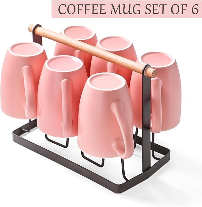 Coffee Mugs Set of 6, 12oz Ceramic Coffee Mugs with Handle, Matte Porcelain Pink Coffee Mug for Latte, Tea, Cocoa, Cappuccino, Cups for Women Men for Home Restaurant Mug (Pink) - Image 7